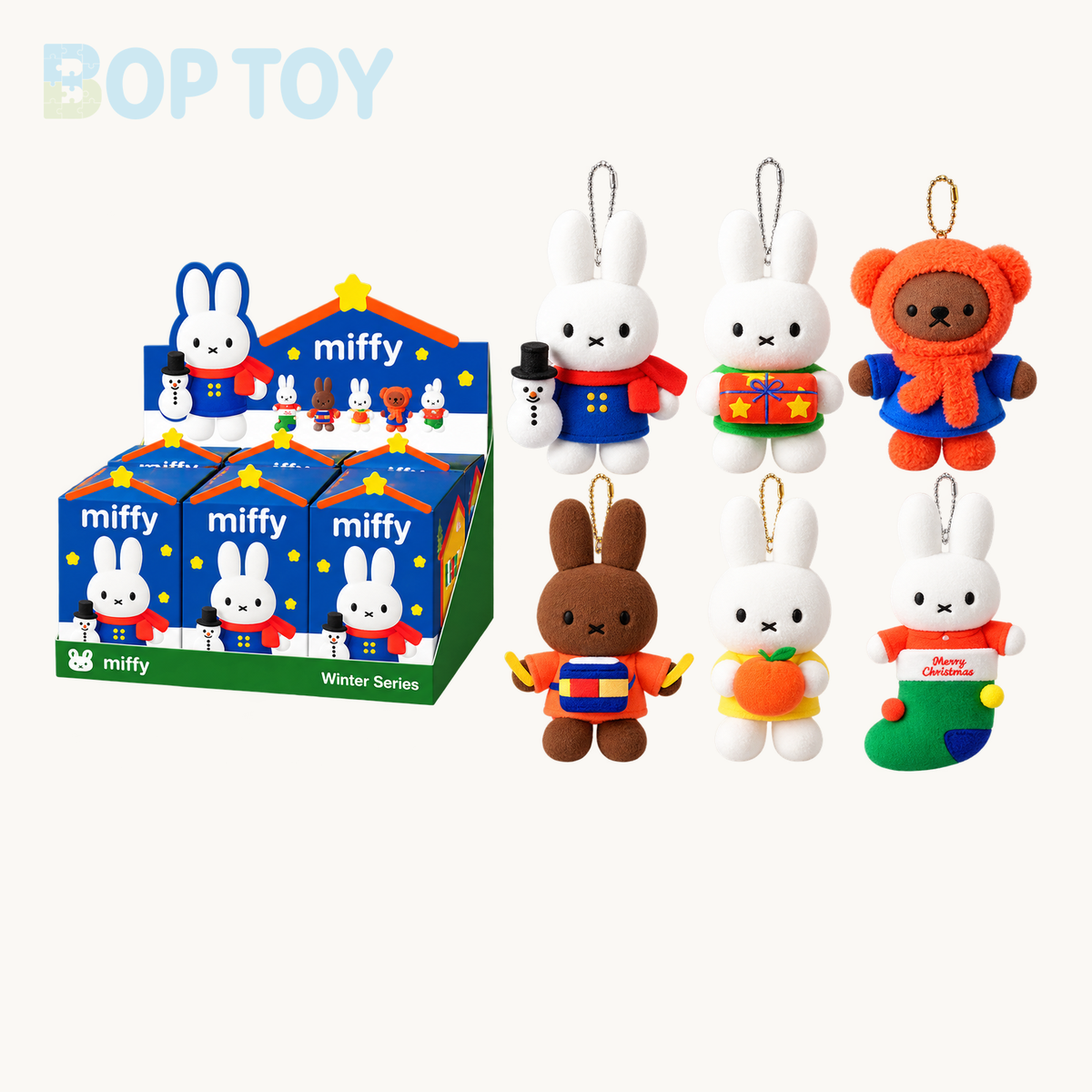 Miffy x MarTube Winter Holiday Series Keychain Plush Blindbox — retail packaging and possible styles; actual contents depend on the selected option