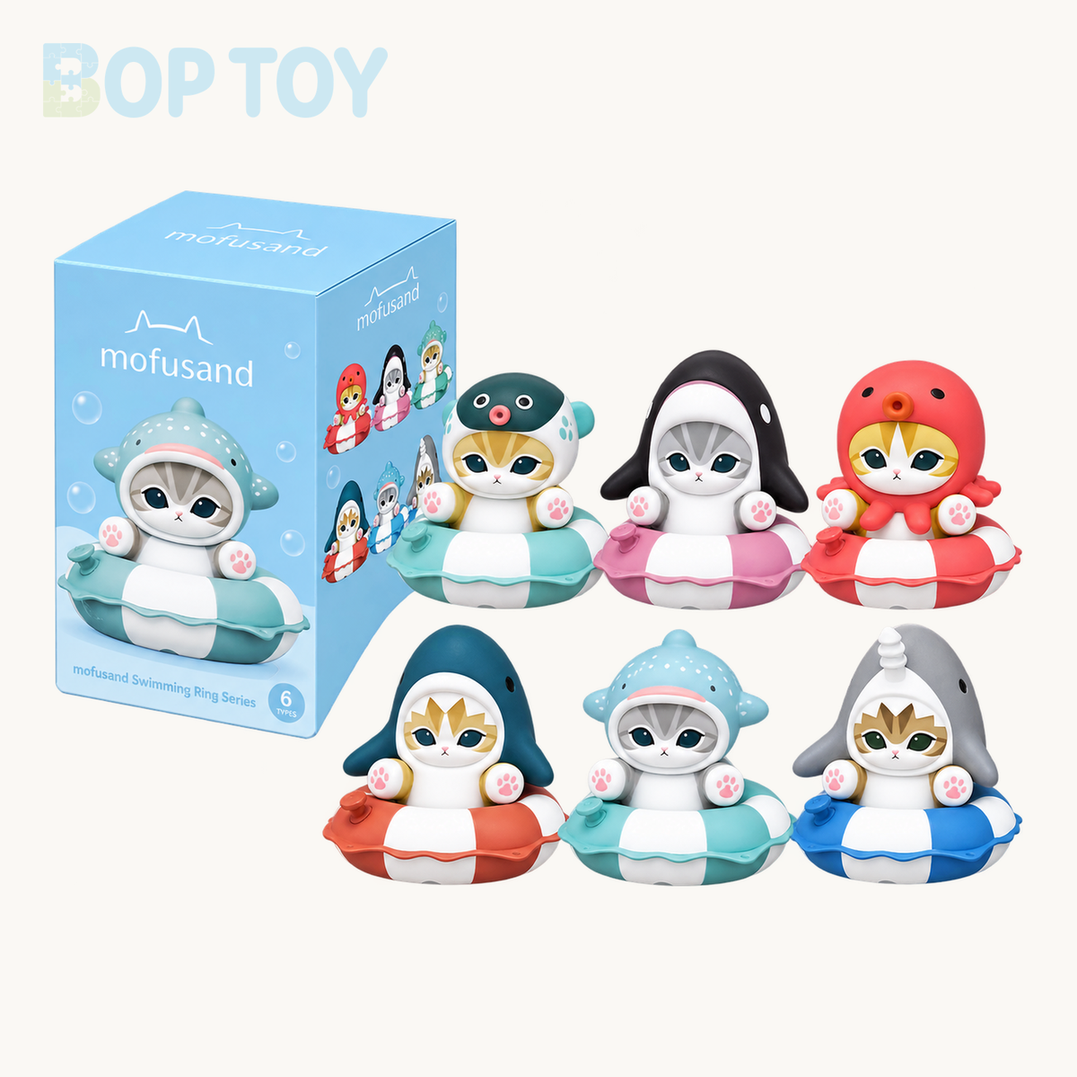 Mofusand Swimming Ring Series Figure Stationery Stamp Blindbox — retail packaging and possible styles; actual contents depend on the selected option