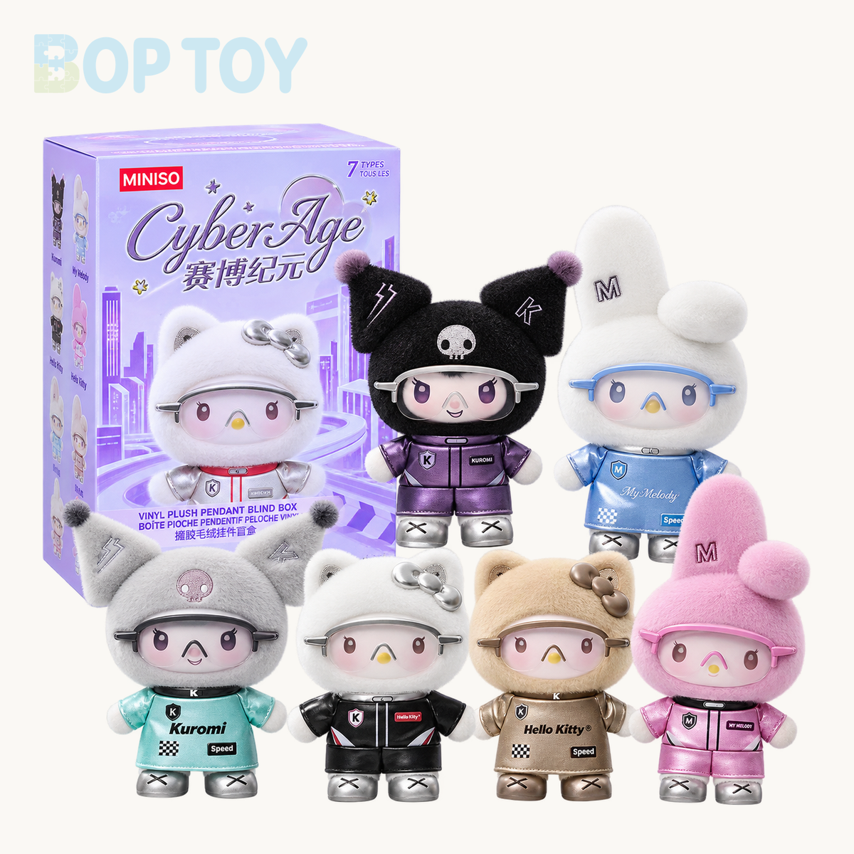 Miniso Sanrio Characters Cyber Age Series Vinyl Plush Pendant Blindbox — retail packaging and possible styles; actual contents depend on the selected option