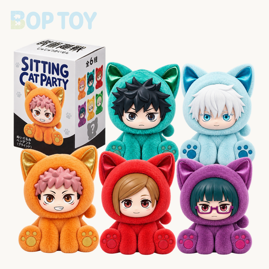 Jujutsu Kaisen Sitting Cat Party Series Plush Pendant Blind Box — retail packaging and possible styles; actual contents depend on the selected option