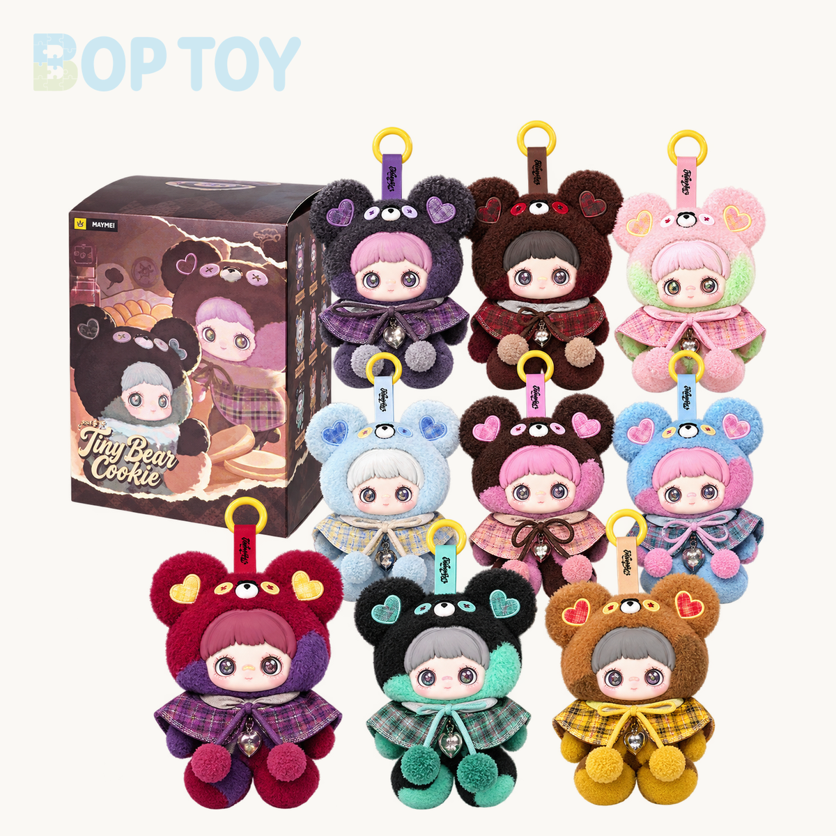 Maymei Tiny Bear Cookie Series Vinyl Plush Keychain Blind Box — retail packaging and possible styles; actual contents depend on the selected option