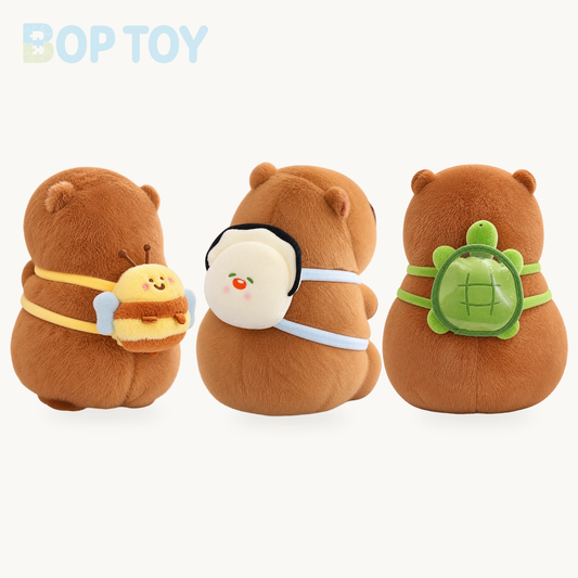 Kawaii Capybara with Backpack Plush Collection product selection on a cream background