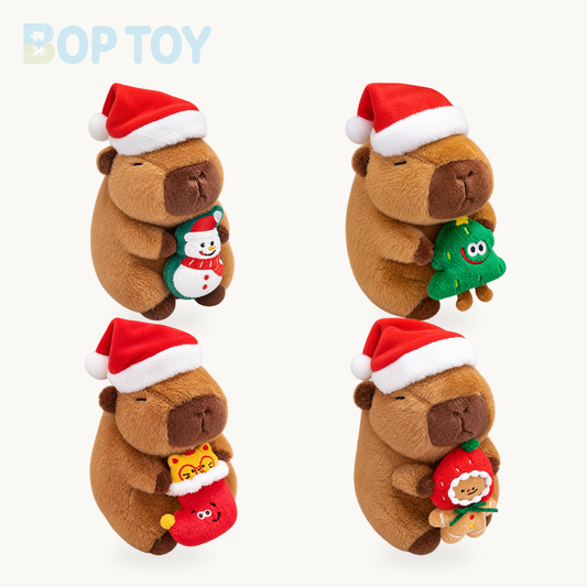 Kawaii Capybara Christmas Plushies product collection on a cream background