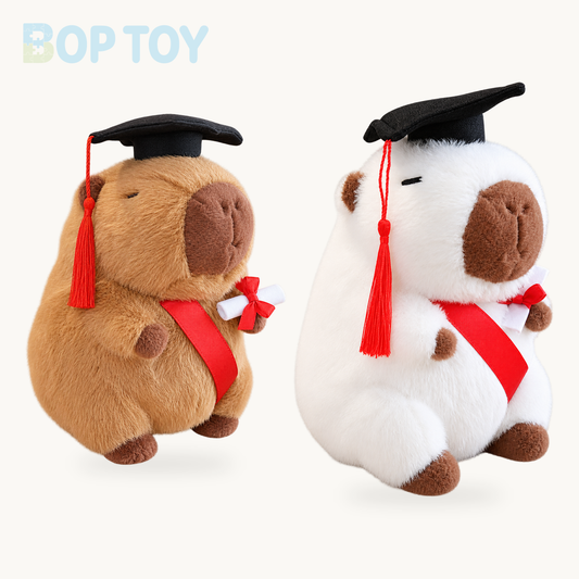 Kawaii Graduation Capybara Plushies product collection on a cream background