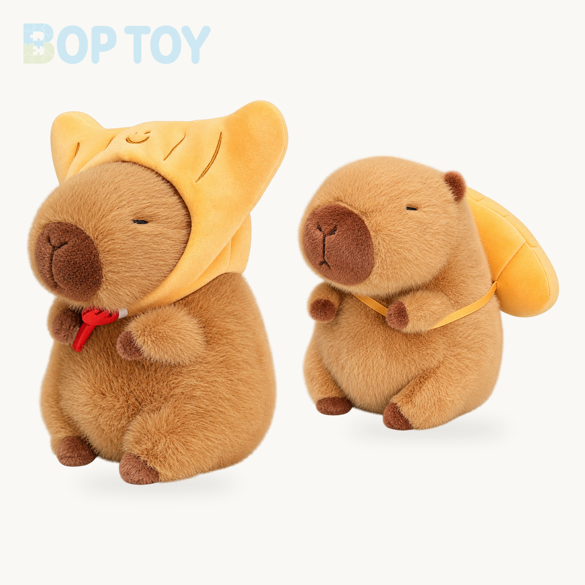 Toasted Croissant Capybara Plushies product collection on a cream background