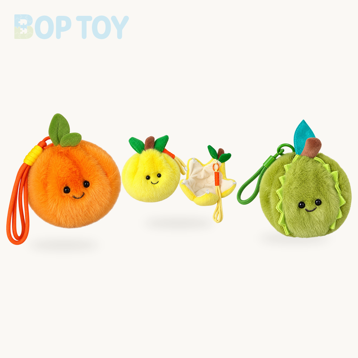 Peelable Orange & Citrus Plush Keychain | Cute Simulation Fruit Pendant product selection on a cream background