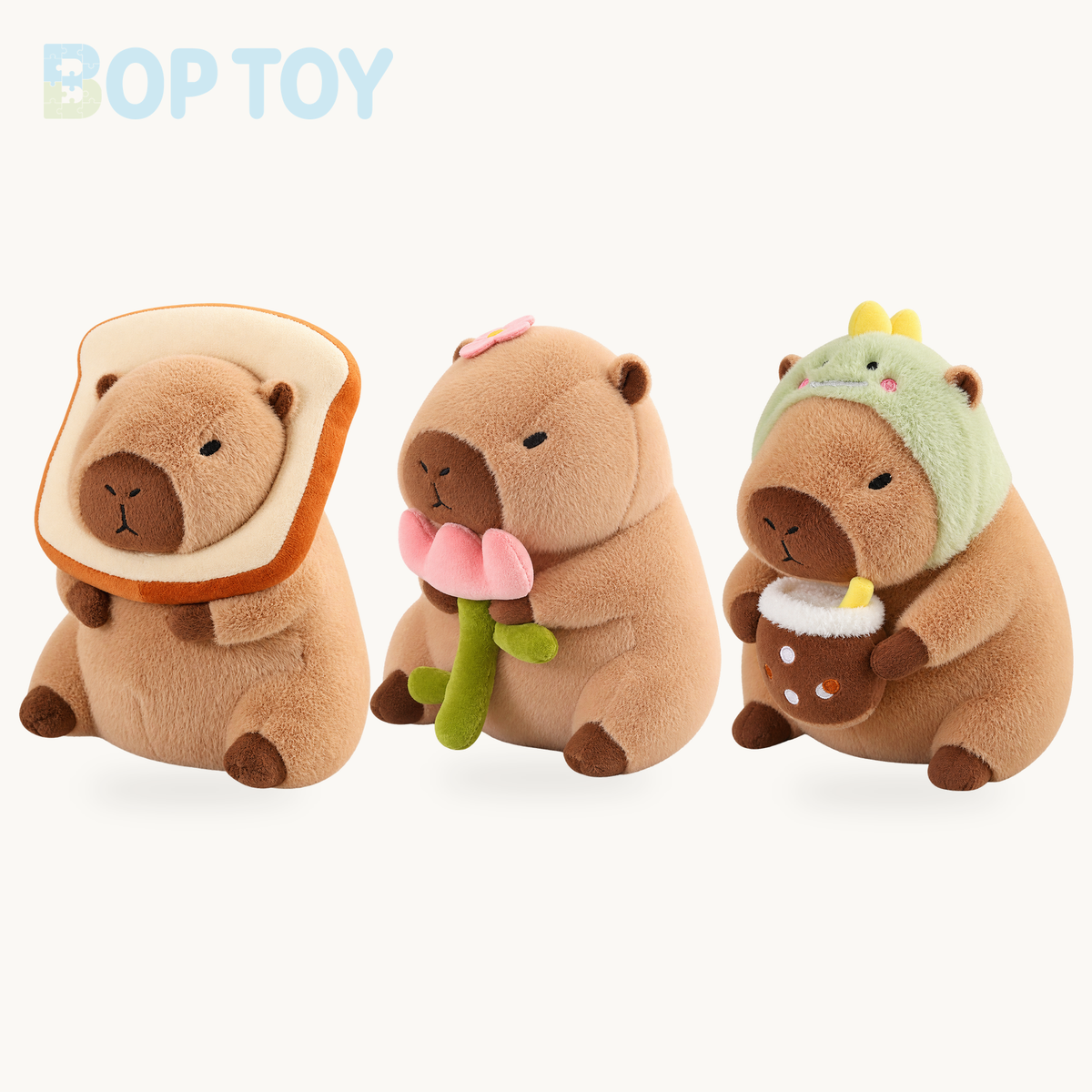Baby Kawaii Capybara Dress-up Plushies product selection on a cream background