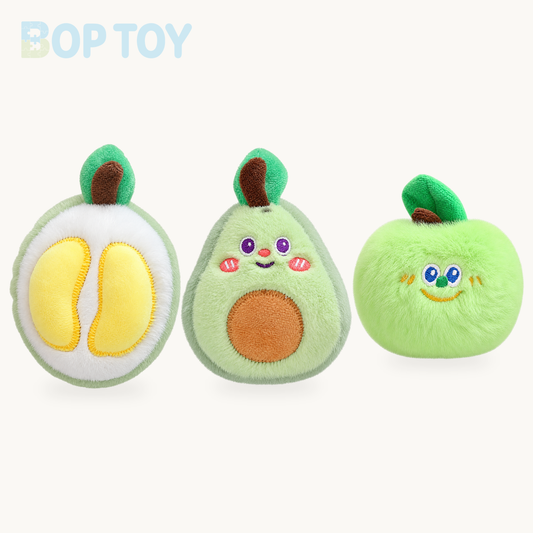 Simulation Fruits & Vegetables Plush Pendant Set | 18 Styles, 9 cm Each product selection on a cream background
