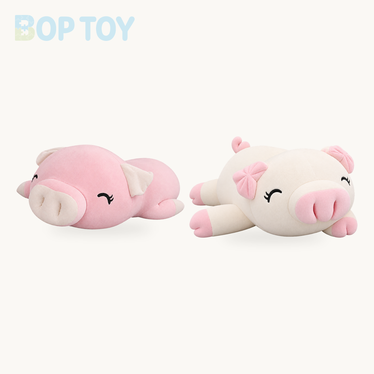 Jumbo Marshmallow Pig Plushie without Blanket, 43.3" | 110 cm on a cream background