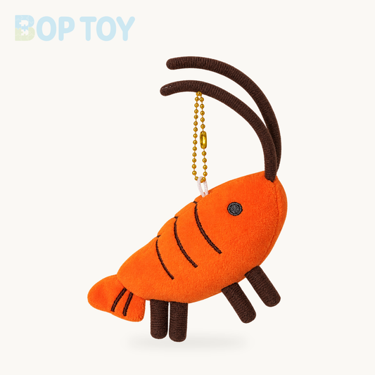 Prawn Plush Keychain | Cute Shrimp Bag Charm, 10cm product selection on a cream background