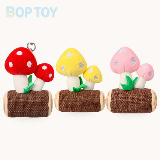 Mushroom Plush Keychain & Pendant, 5 Colors product selection on a cream background
