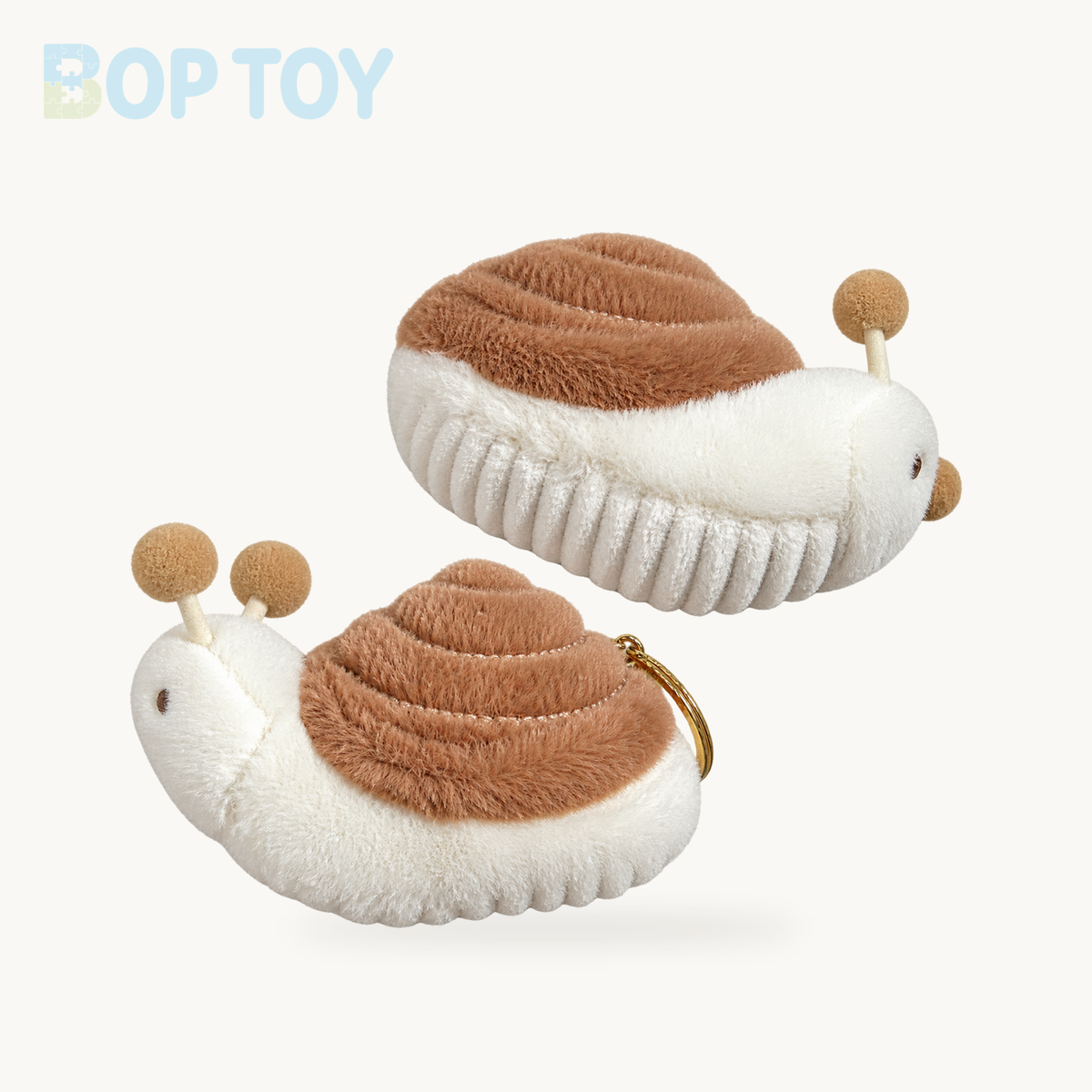 Snail Plush Keychain | Soft Animal Bag Charm, 4" | 11 cm product selection on a cream background