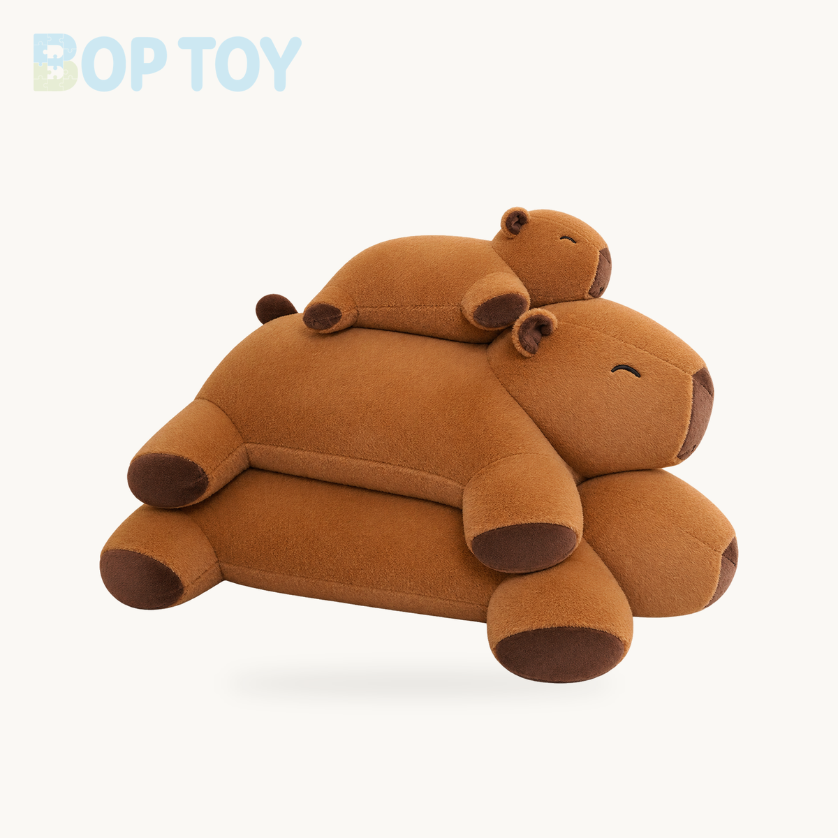 Giant Capybara Snuggle Buddy Plushies product selection on a cream background