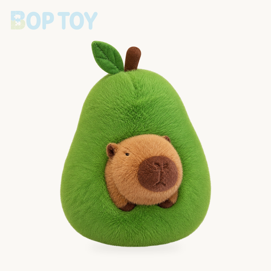 Fluffy Avocado Capybara Plushie product selection on a cream background