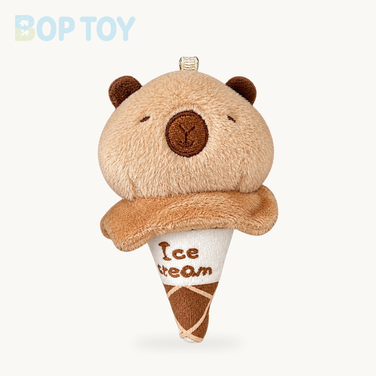Capybara Ice Cream Plush Keychain - Mini Dessert Charm product selection on a cream background