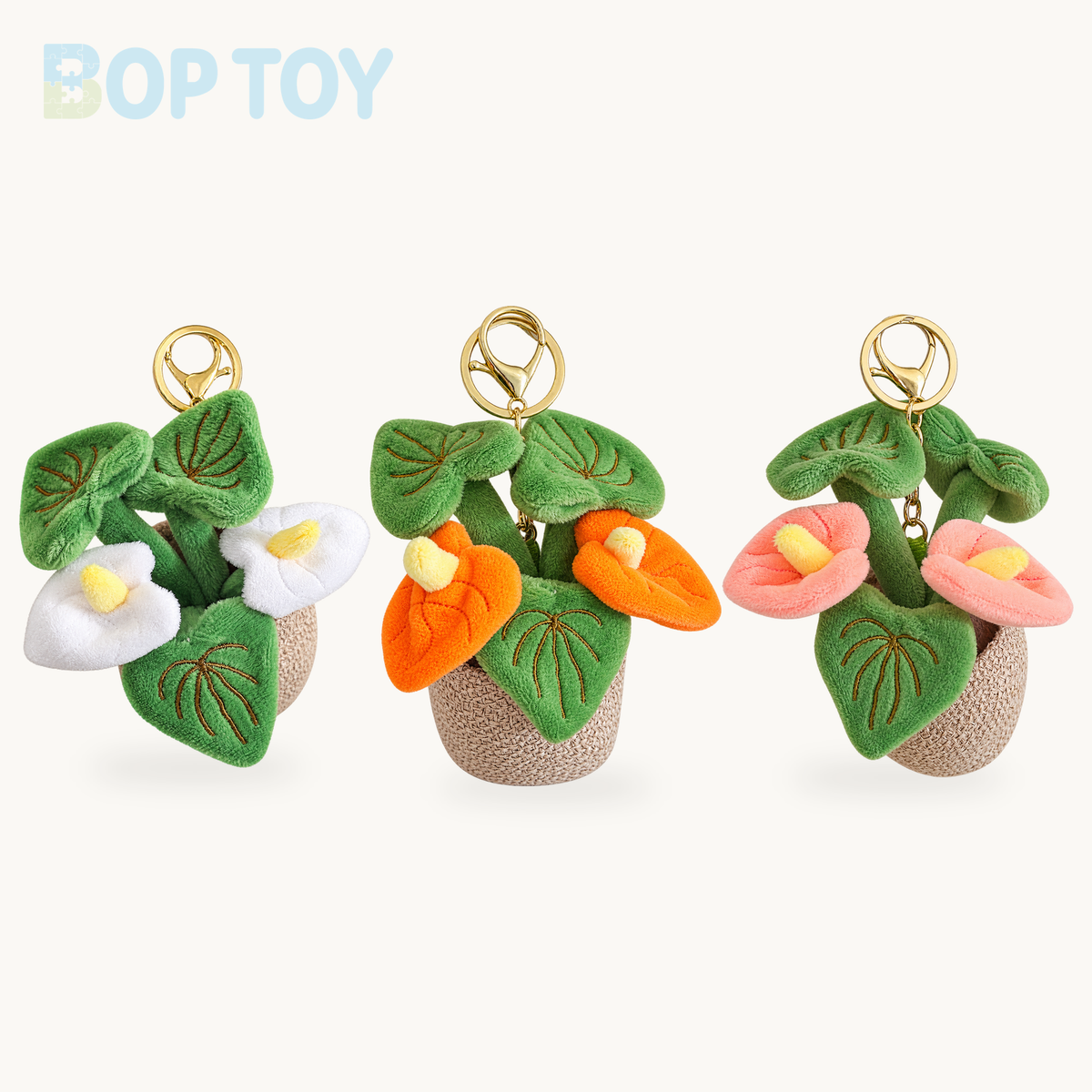 Smiling Anthurium Plush | Potted Flower Doll & Keychain Pendant product selection on a cream background