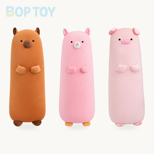 Long Snuggle Buddies Capybara Alpaca Pig Plushie product selection on a cream background