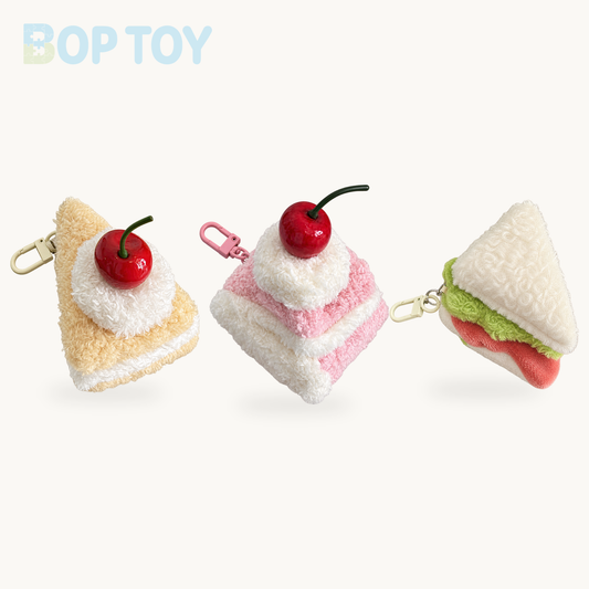 Korean-Style Food Plush Keychain Set | Hamburger, Sandwich & Snack Pendants product selection on a cream background