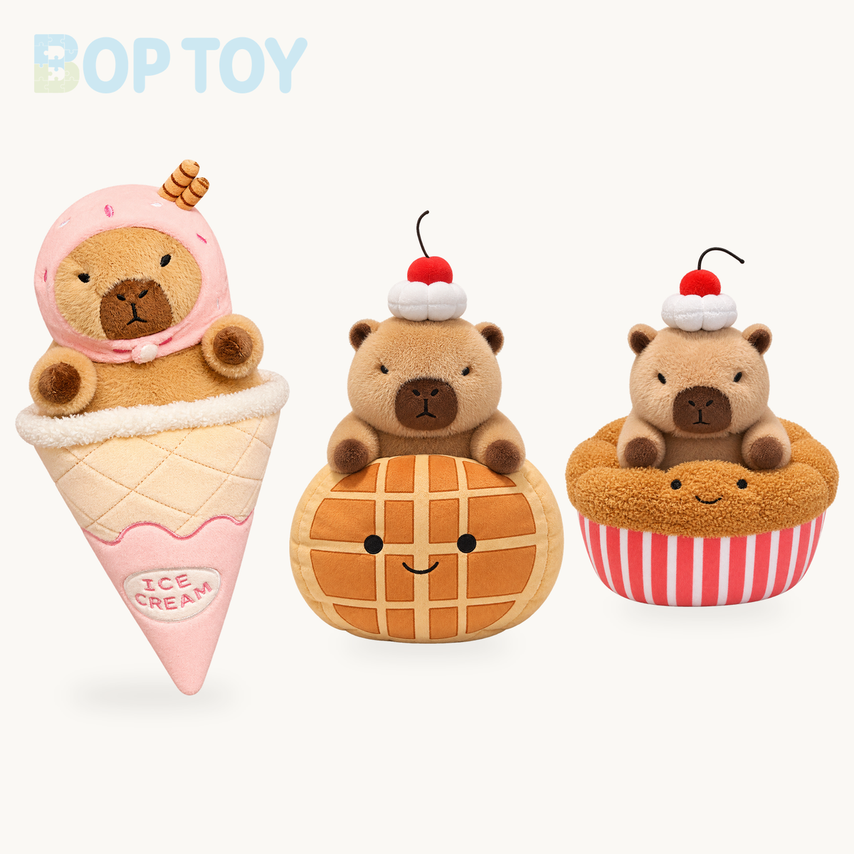 Ice Cream Capybara Plush Toy - Soft Dessert Animal & Nest, 8-13" | 20-33 cm product selection on a cream background