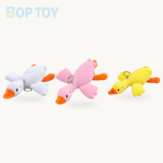 Plushie Duck Keychain: Three Colors, 6" | 15 cm product selection on a cream background