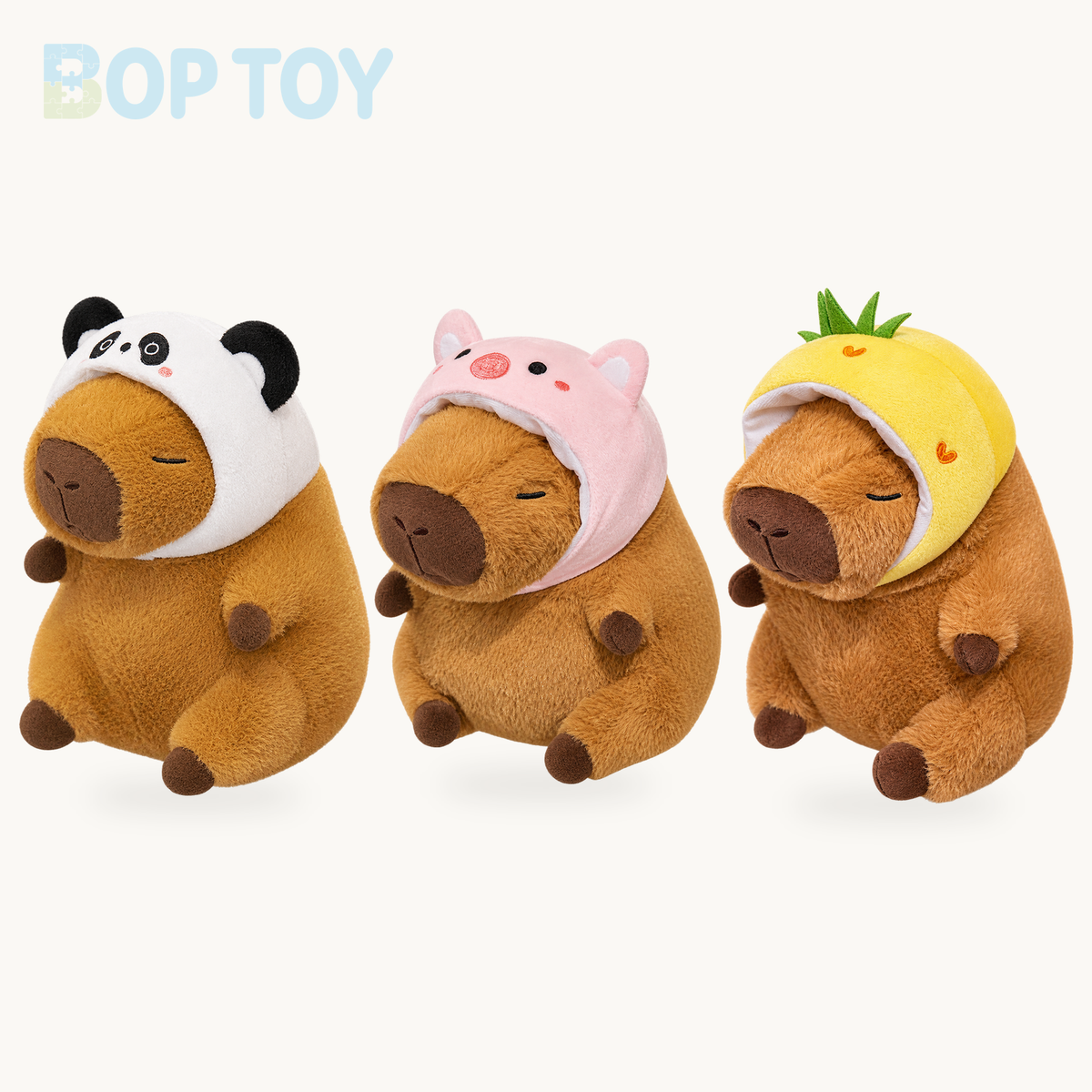 Chunky Kawaii Capybara Plush with Hat product selection on a cream background