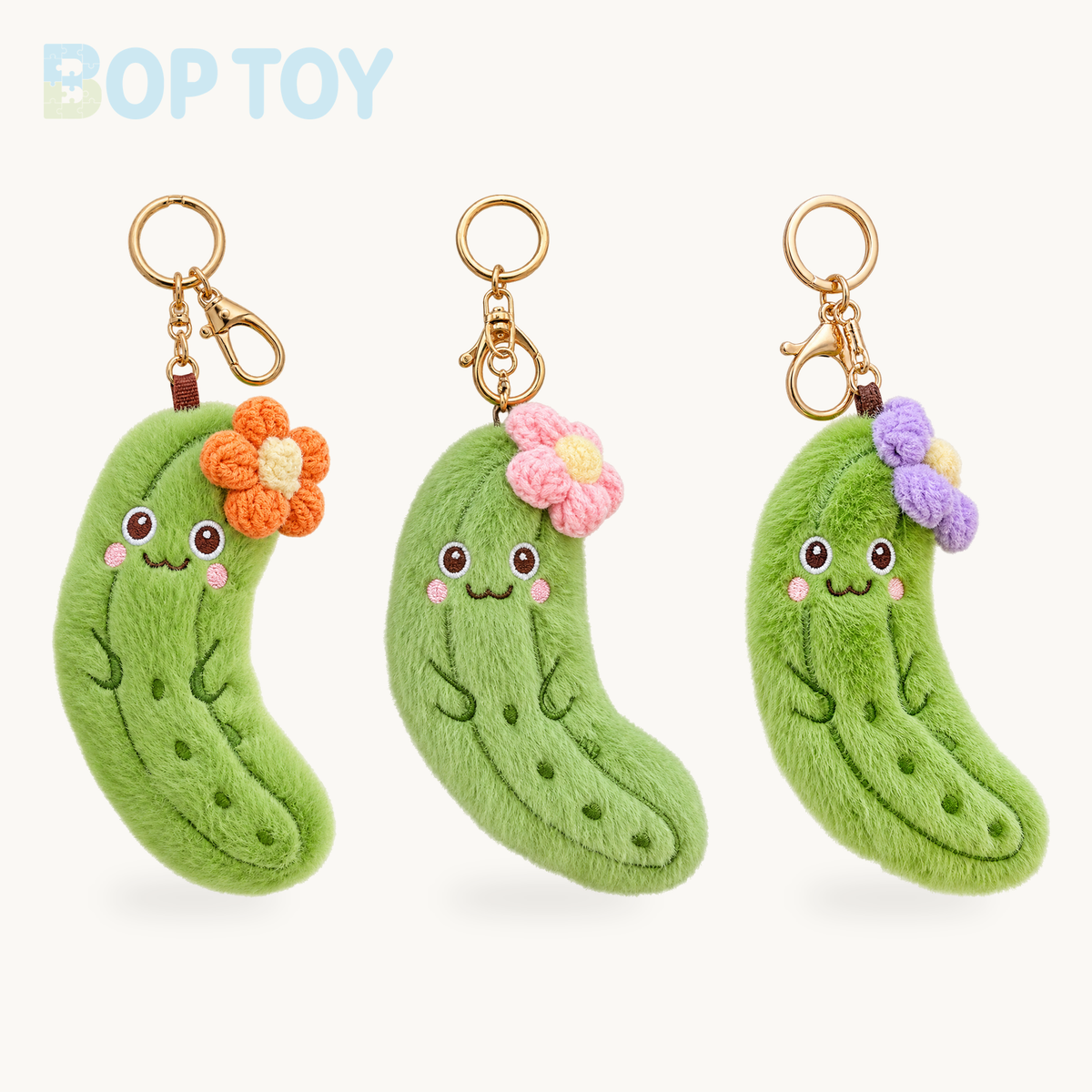 Pickle Plush Toy Keychain | Cute Food Pendant for Bags & Keys product selection on a cream background