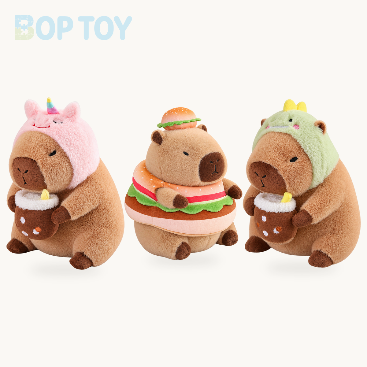 Baby Capybara Animal Dress-up Plushie Collection product selection on a cream background
