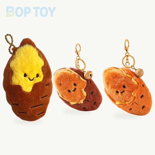 Baked Sweet Potato Plush Keychain | Peel-Away Charm, 5.5" | 14 cm product selection on a cream background