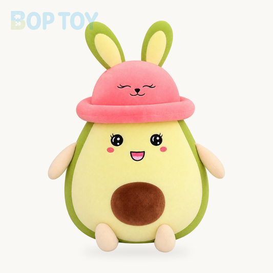 Plushie Jumbo Rabbit Avocado with Pink Hat, 31" | 80 cm on a cream background
