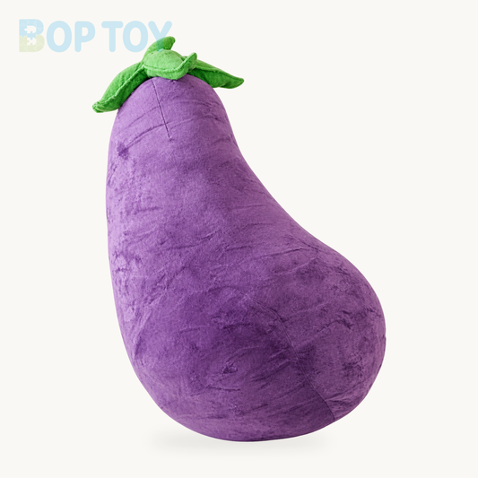 Plushie Giant Lifelike Eggplant, 28-39" | 70-100 cm on a cream background