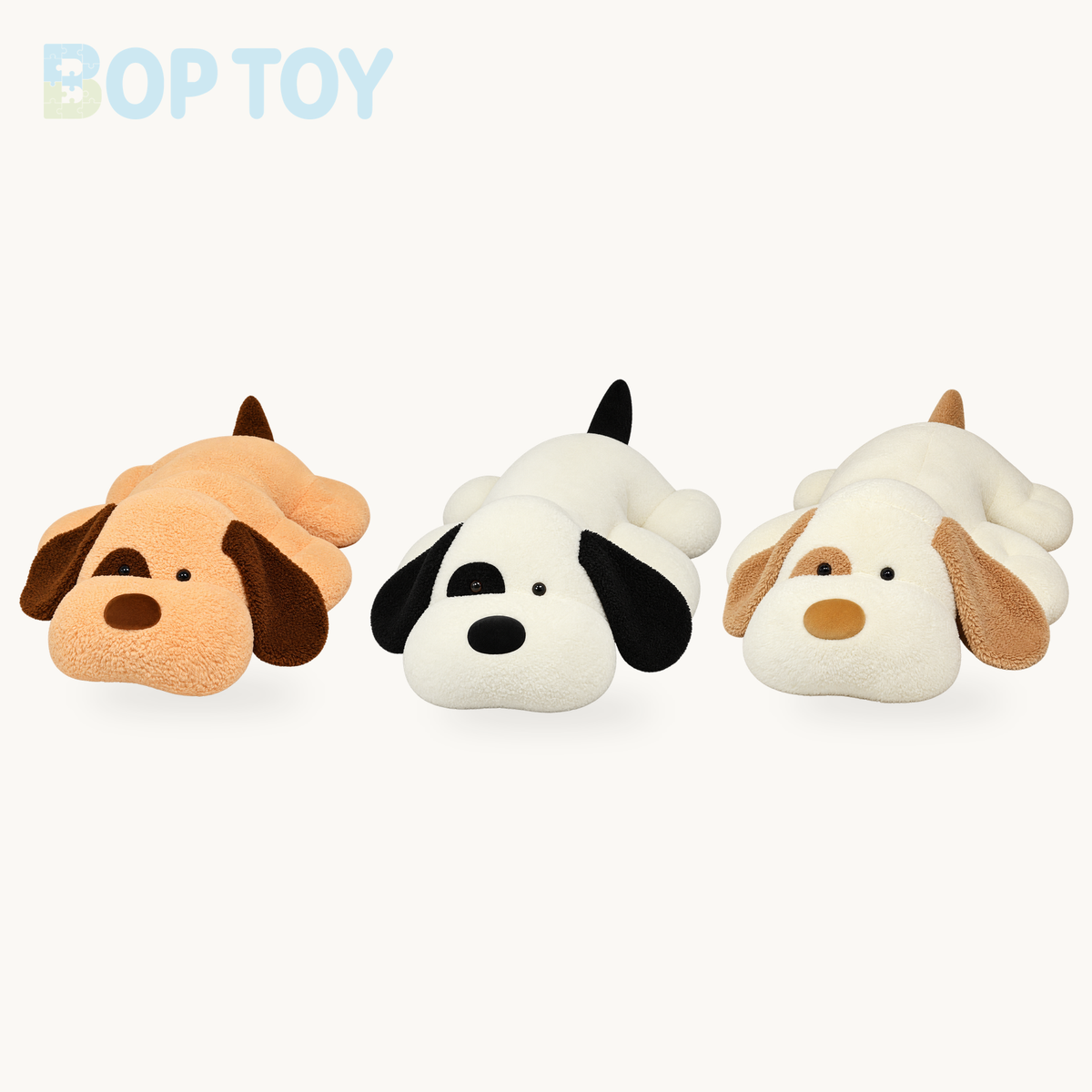 Biscuit The Giant Spotty Dog Plushies on a cream background