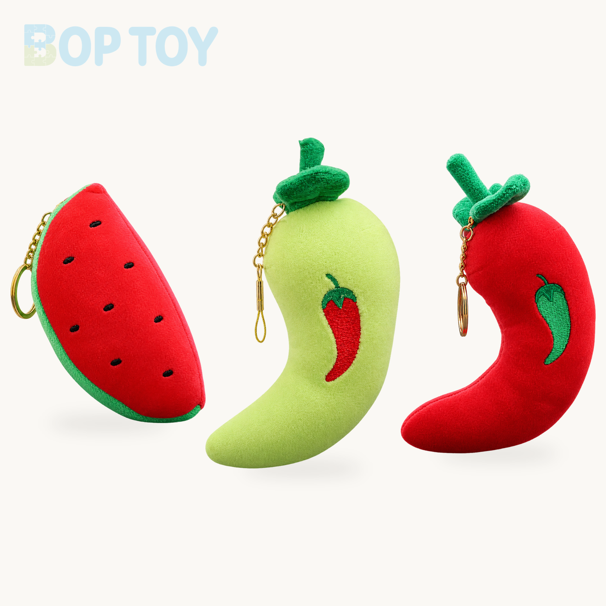 Mini Fruit & Veggie Plush Toys | 9 Styles, 4 in / 10 cm product selection on a cream background