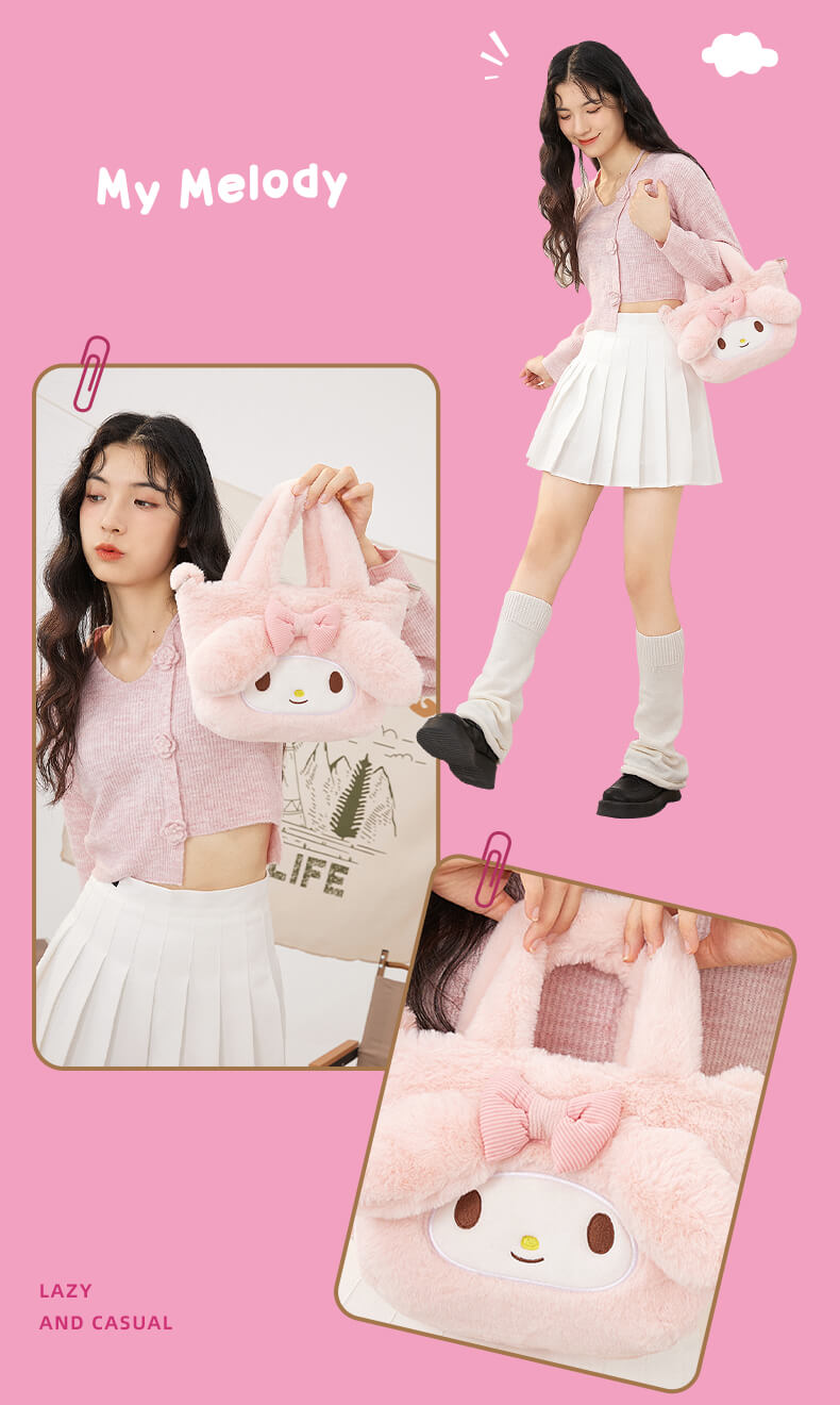 My Melody/Hello Kitty/Kuromi Fluffy Tote Bag with Strap — image 5