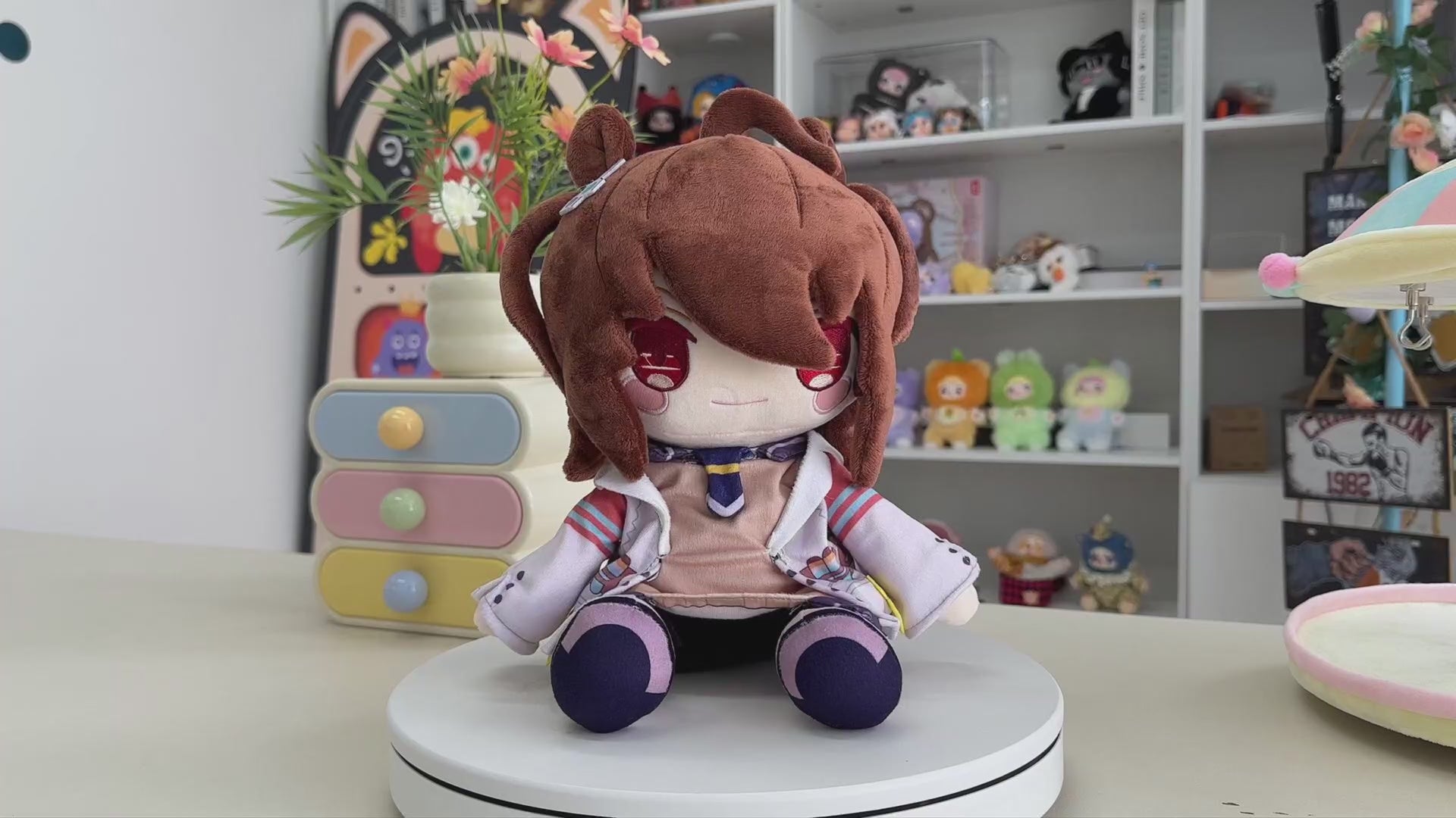 Brown-Haired Anime-Style Plush Doll with Animal Ears - product video