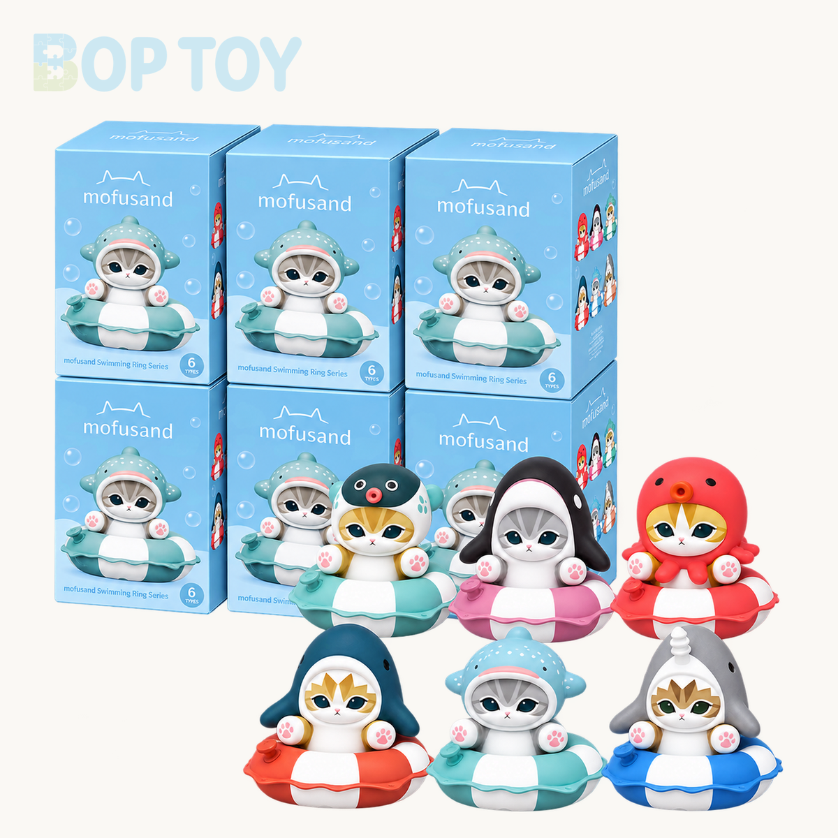 Mofusand Swimming Ring Series Figure Stationery Stamp Blindbox — Whole Set of 6 variant