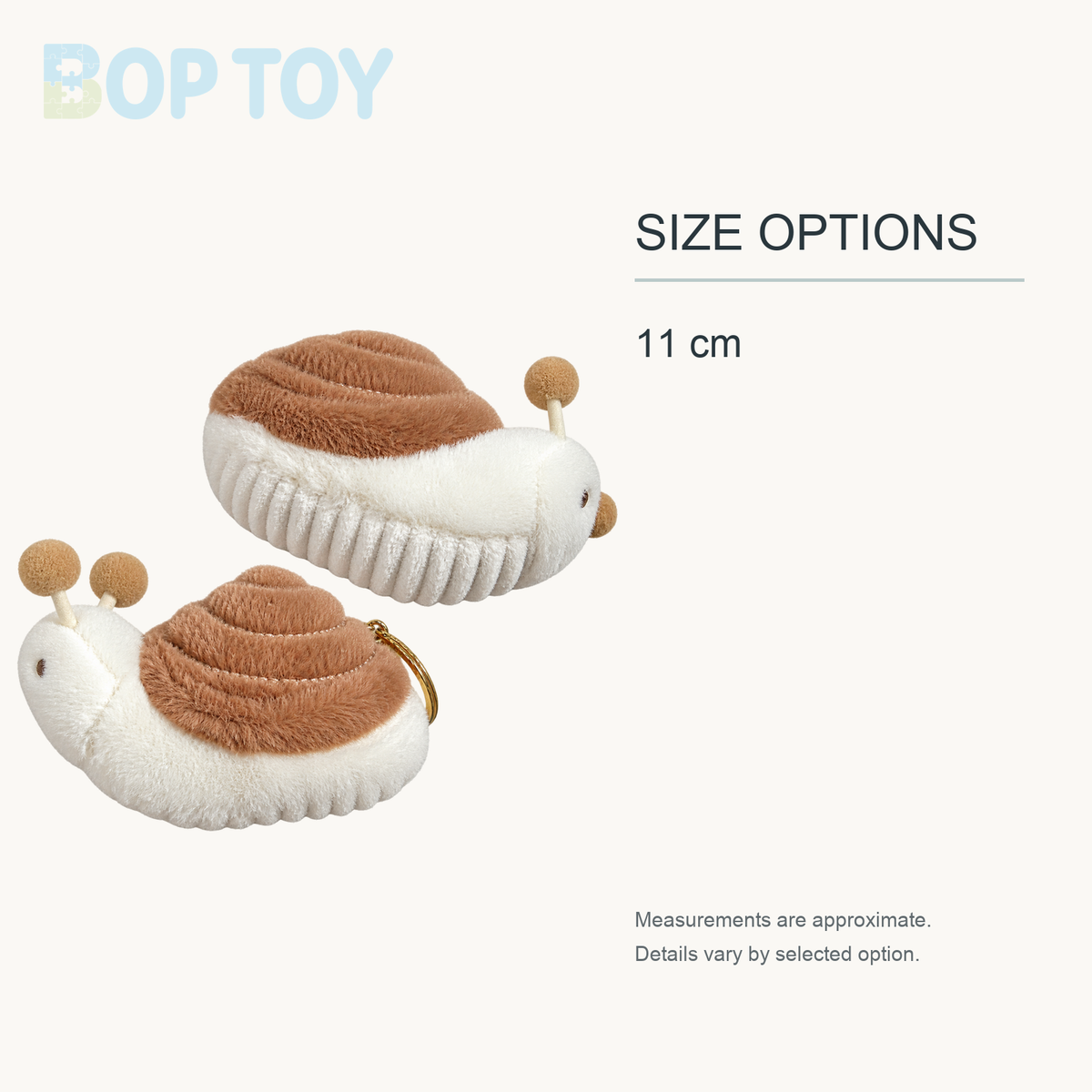Snail Plush Keychain | Soft Animal Bag Charm, 4" | 11 cm approximate size options: 11 cm