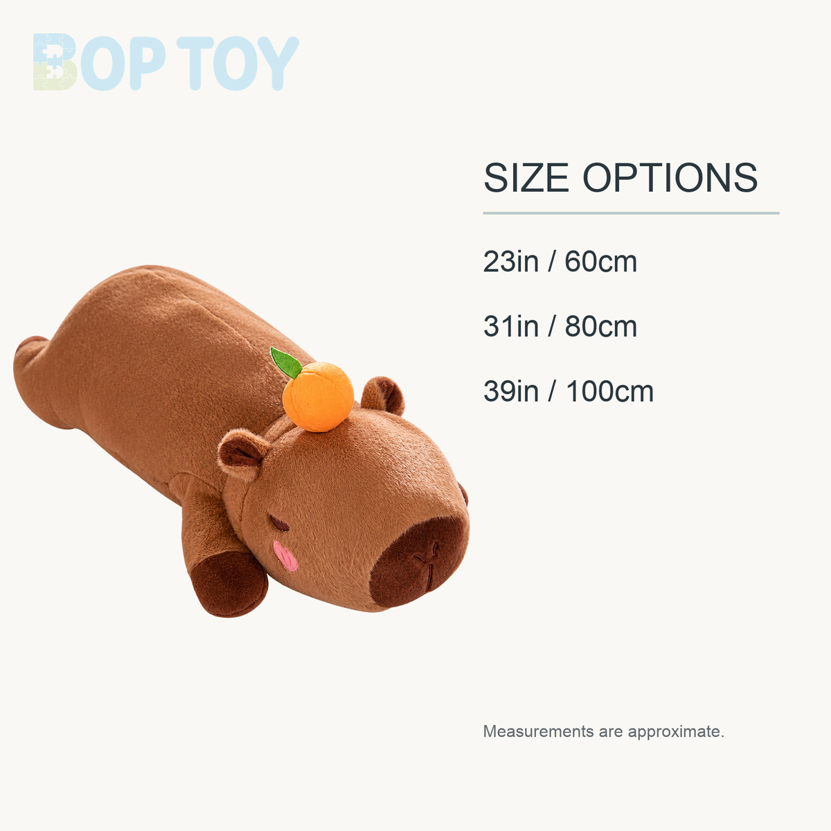 Long Kawaii Angel Capybara Plushies approximate size options: 23in / 60cm, 31in / 80cm, 39in / 100cm