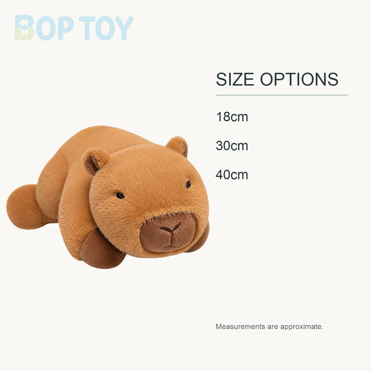 Fluffy Laying Animal Family Plushies approximate size options: 18cm, 30cm, 40cm