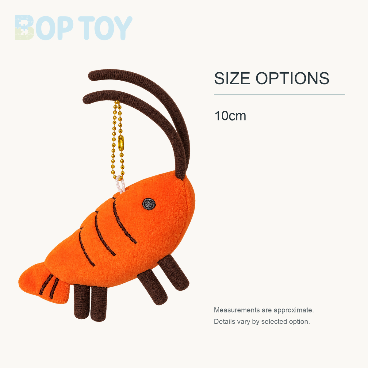 Prawn Plush Keychain | Cute Shrimp Bag Charm, 10cm approximate size options: 10cm
