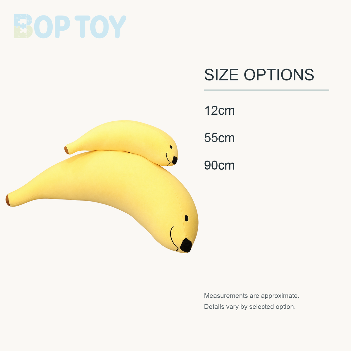 Funny Banana Dog Plushie, 5-35" | 12-90 cm approximate size options: 12cm, 55cm, 90cm