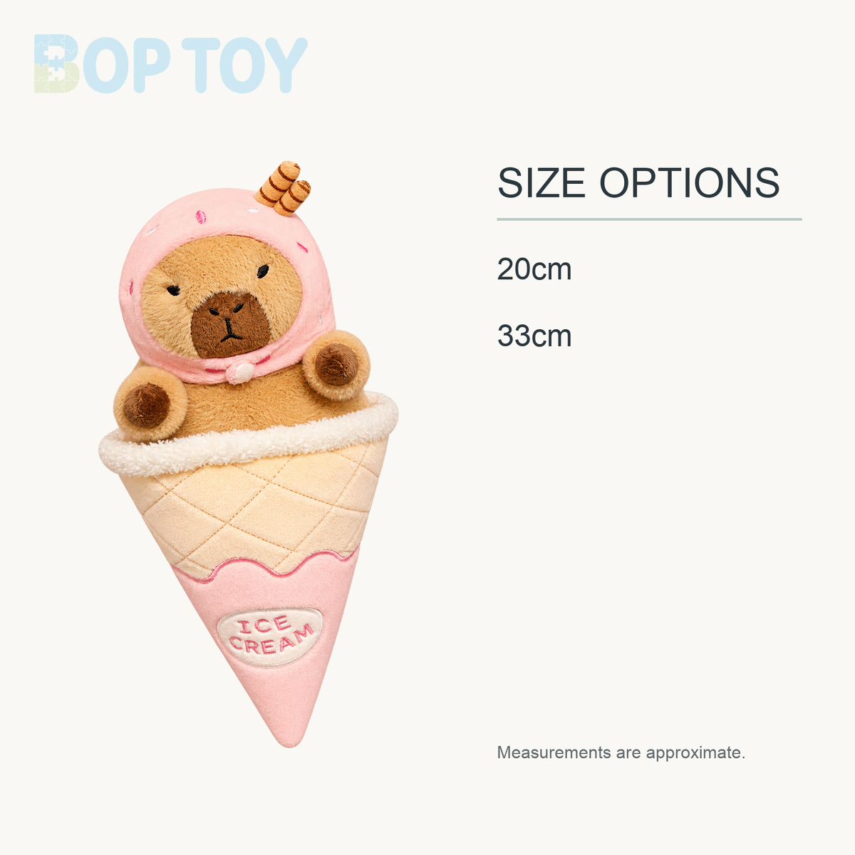 Ice Cream Capybara Plush Toy - Soft Dessert Animal & Nest, 8-13" | 20-33 cm approximate size options: 20cm, 33cm