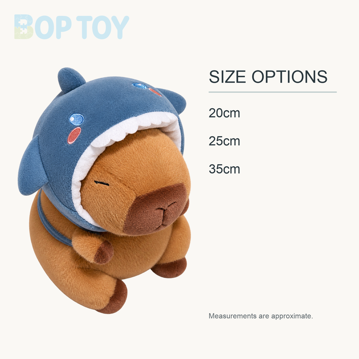 Capybara Animal Cosplay Hat Plushies approximate size options: 20cm, 25cm, 35cm