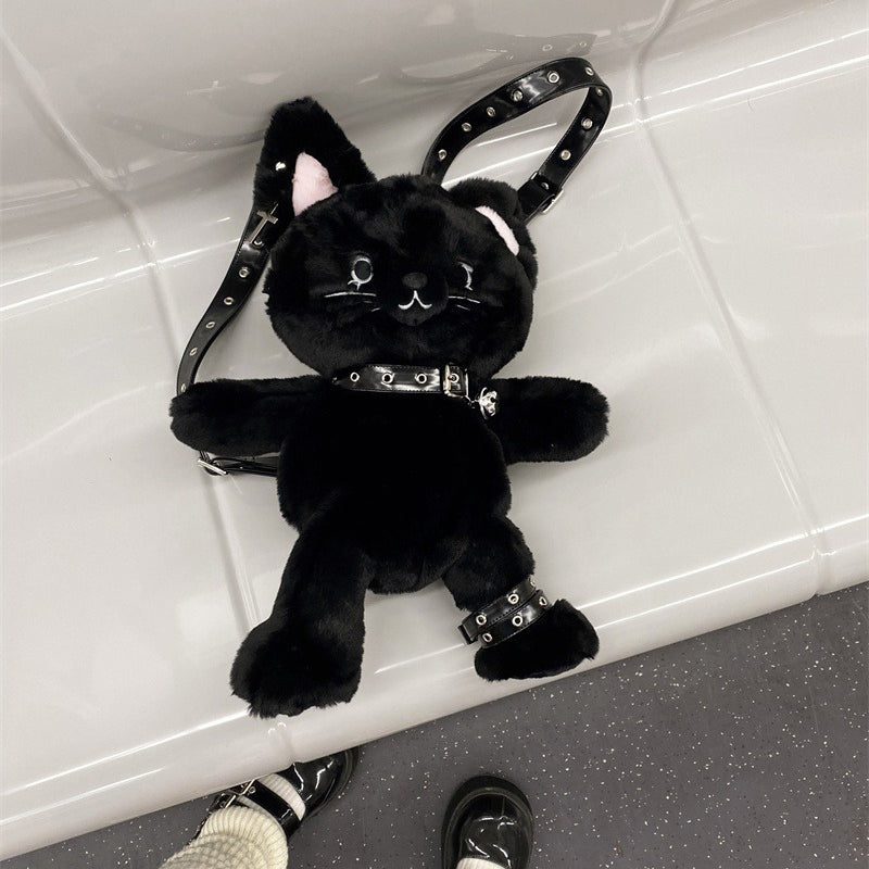 Black Cute Cat Plush Backpack Bag — image 5