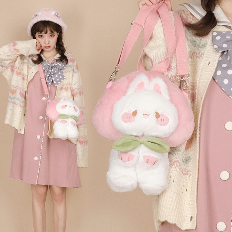 Pink Peach Rabbit Crossbody Plush Bag — image 3