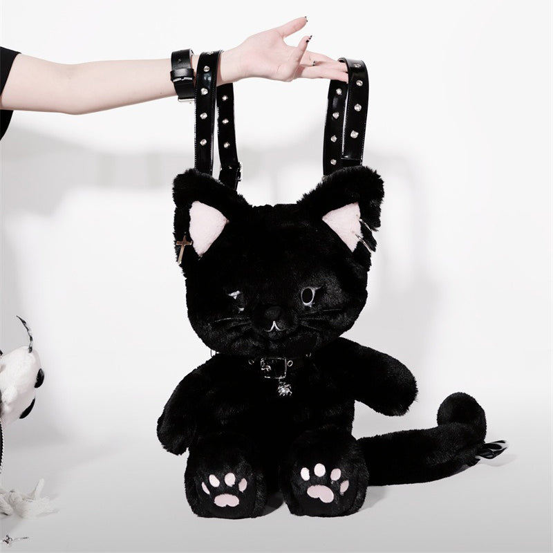 Black Cute Cat Plush Backpack Bag — image 4