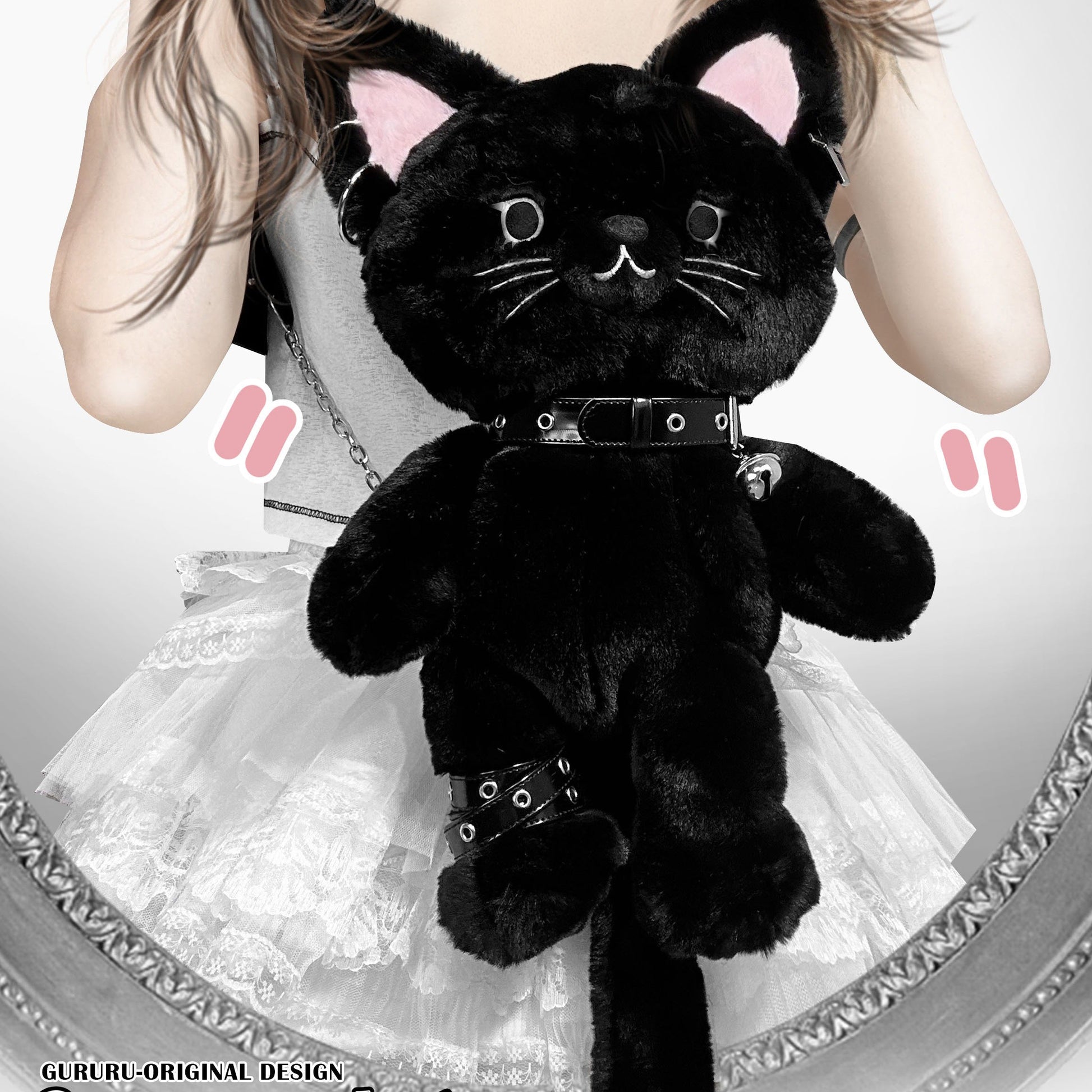 Black Cute Cat Plush Backpack Bag — image 1