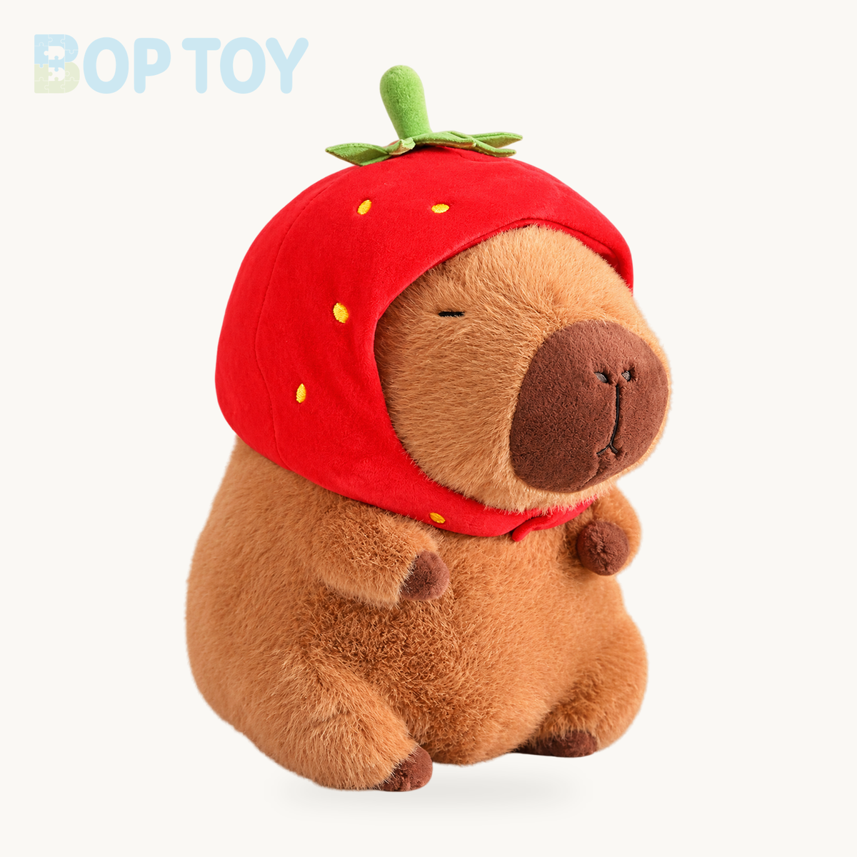 Kawaii Capybara with Strawberry Hat Plushie – 12in, 8in