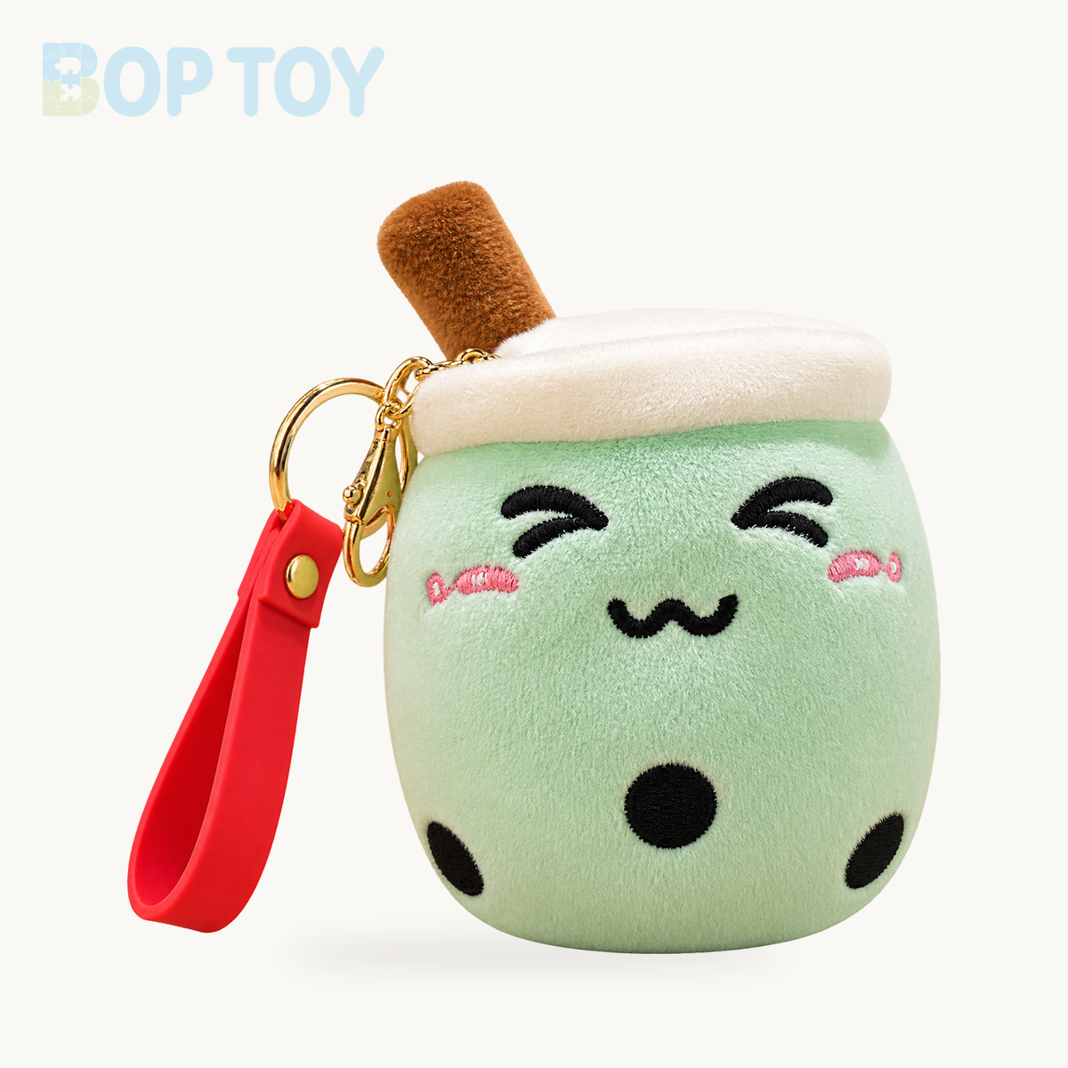 Plushie Bubble Tea Keychain, 12 Varieties, 4" | 10 cm – green close