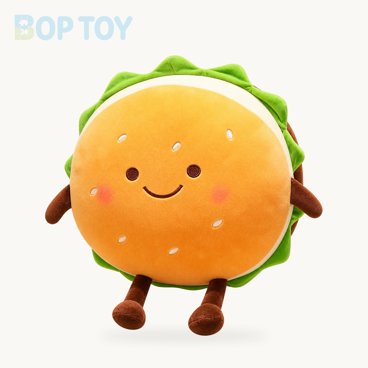 Plushie Hamburger, Two Styles, 6-28" | 15-70 cm – Smiling face / 14"/35cm With Hand warmer, Smiling face / 28"/70cm Plush Pillow, Smiling face / 6"/15cm Keychain