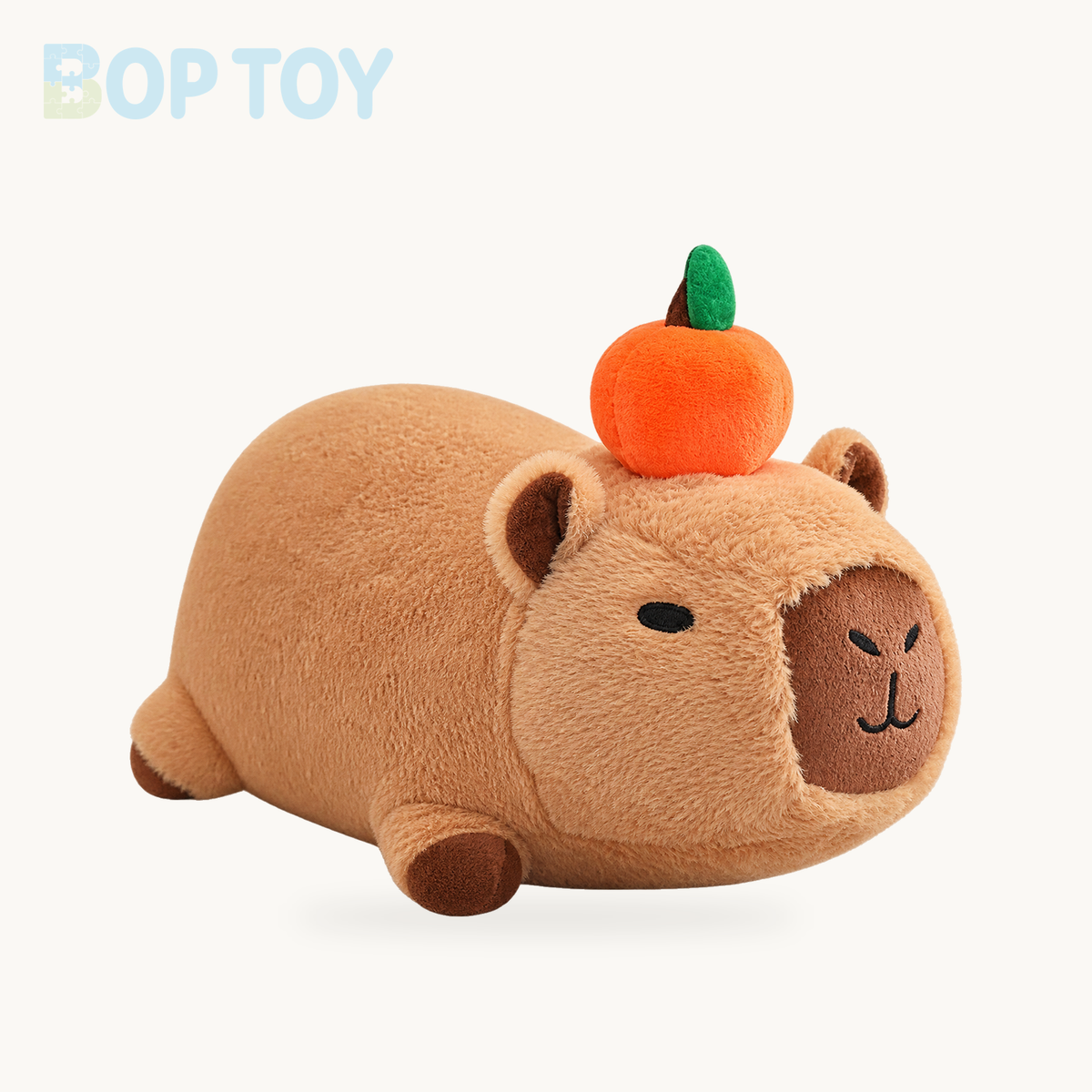Fluffy Sleepy Capybara with Orange Plushie – Lay / 12in / 30cm, Lay / 16in / 40cm, Lay / 8in / 20cm